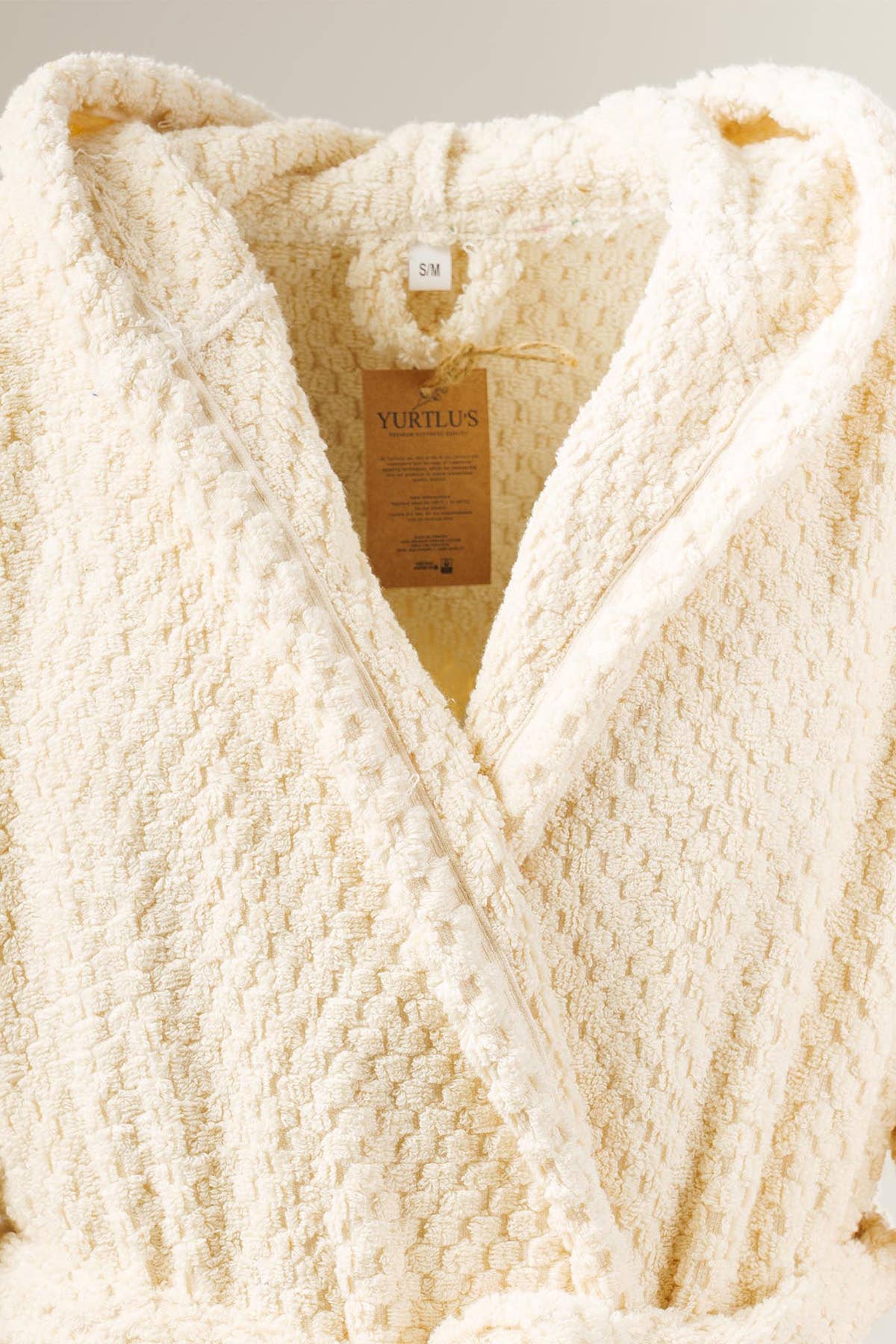 Unique 100% Cotton Pockets Bathrobe, Bubble Handwoven Robe: Dried Rose / L-XL