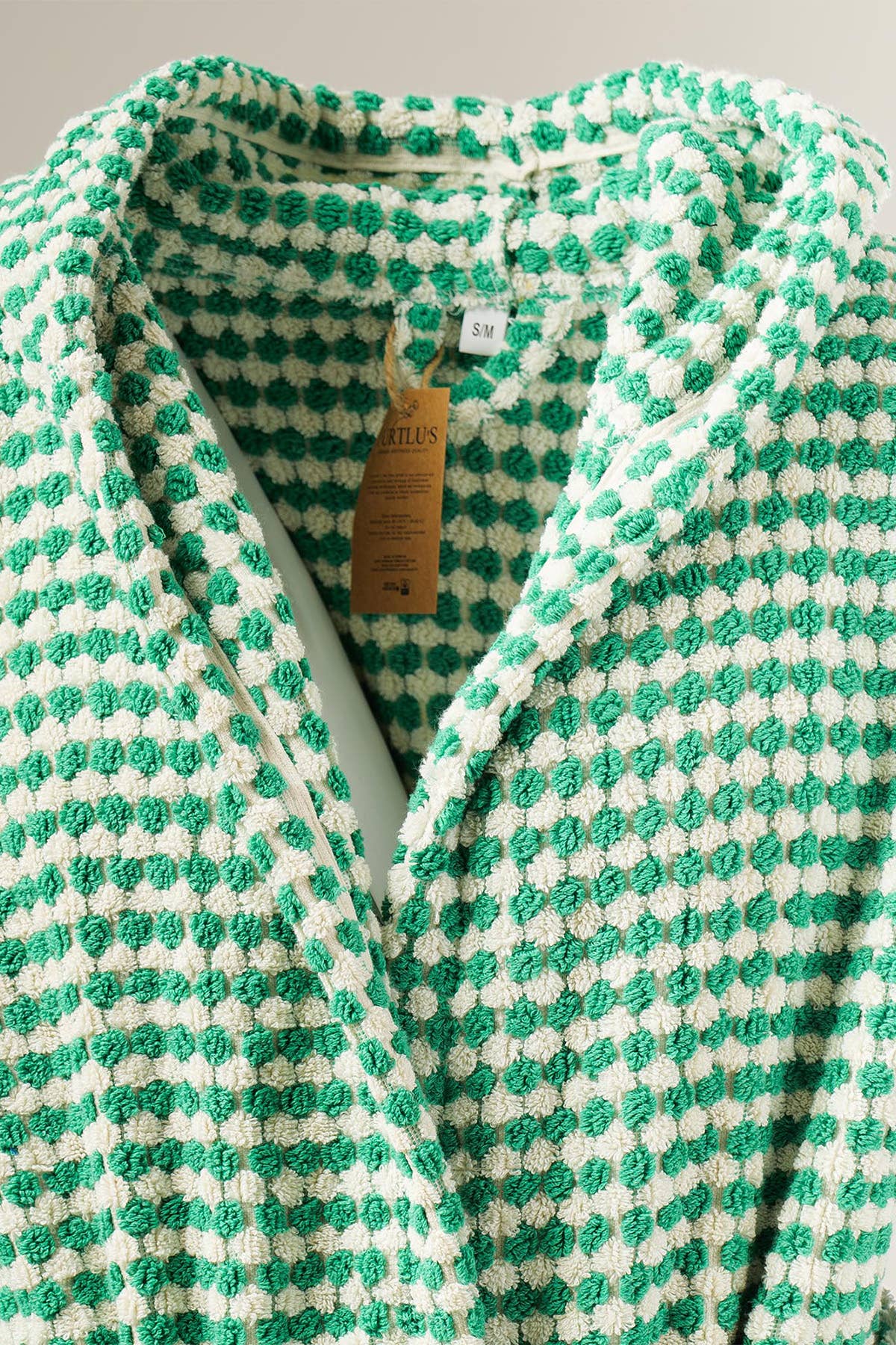 Unique 100% Cotton Pockets Bathrobe, Bubble Handwoven Robe: Dried Rose / L-XL