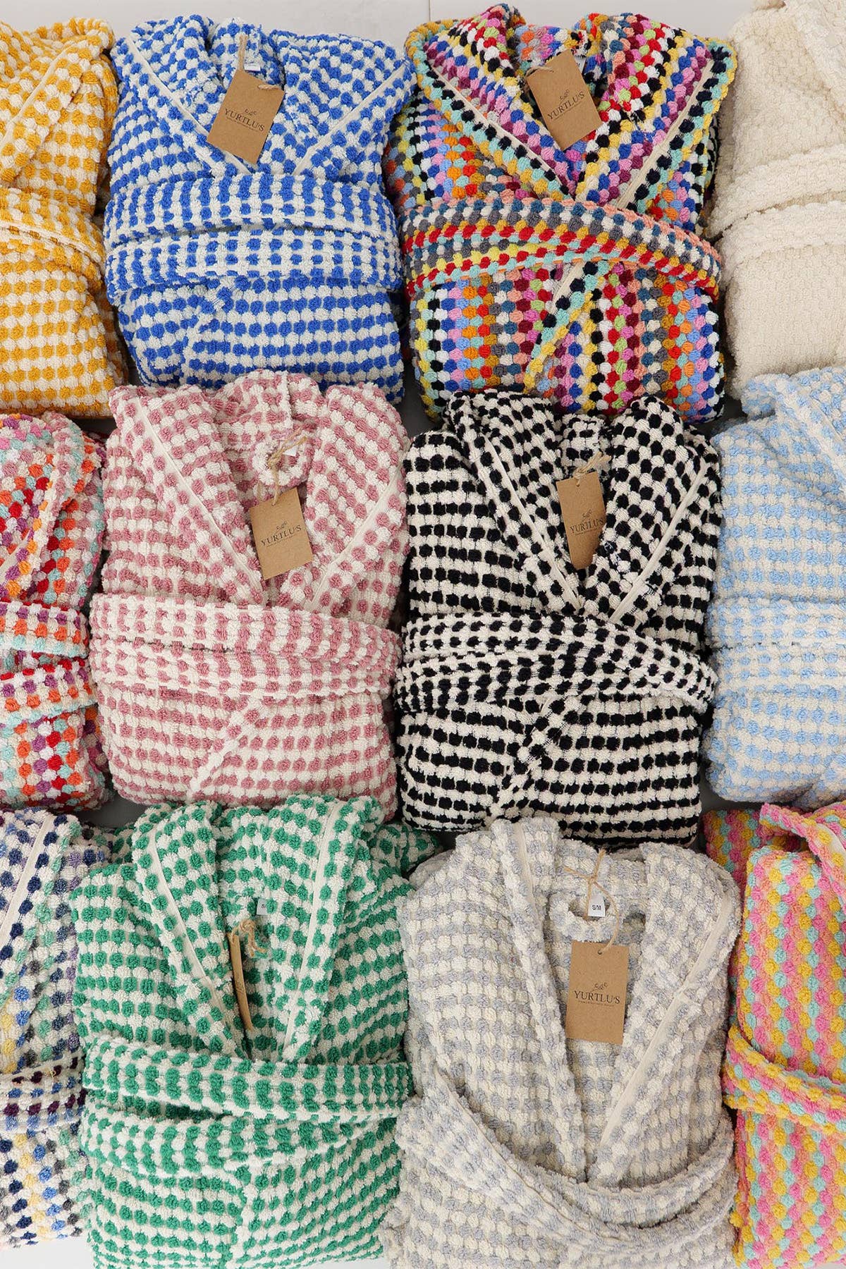 Unique 100% Cotton Pockets Bathrobe, Bubble Handwoven Robe: Dried Rose / L-XL