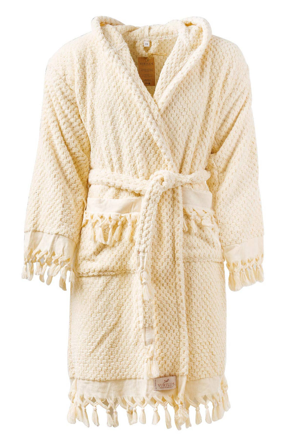 Unique 100% Cotton Pockets Bathrobe, Bubble Handwoven Robe: Dried Rose / L-XL
