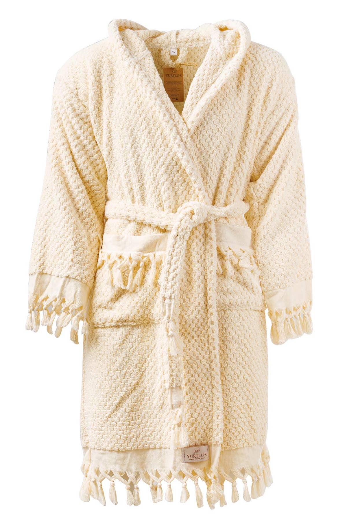 Unique 100% Cotton Pockets Bathrobe, Bubble Handwoven Robe: Dried Rose / L-XL