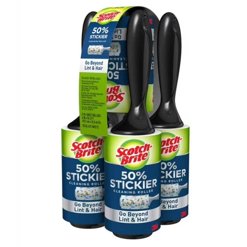Scotch-Brite 50% Stickier Cleaning Lint Roller, Pack of 5