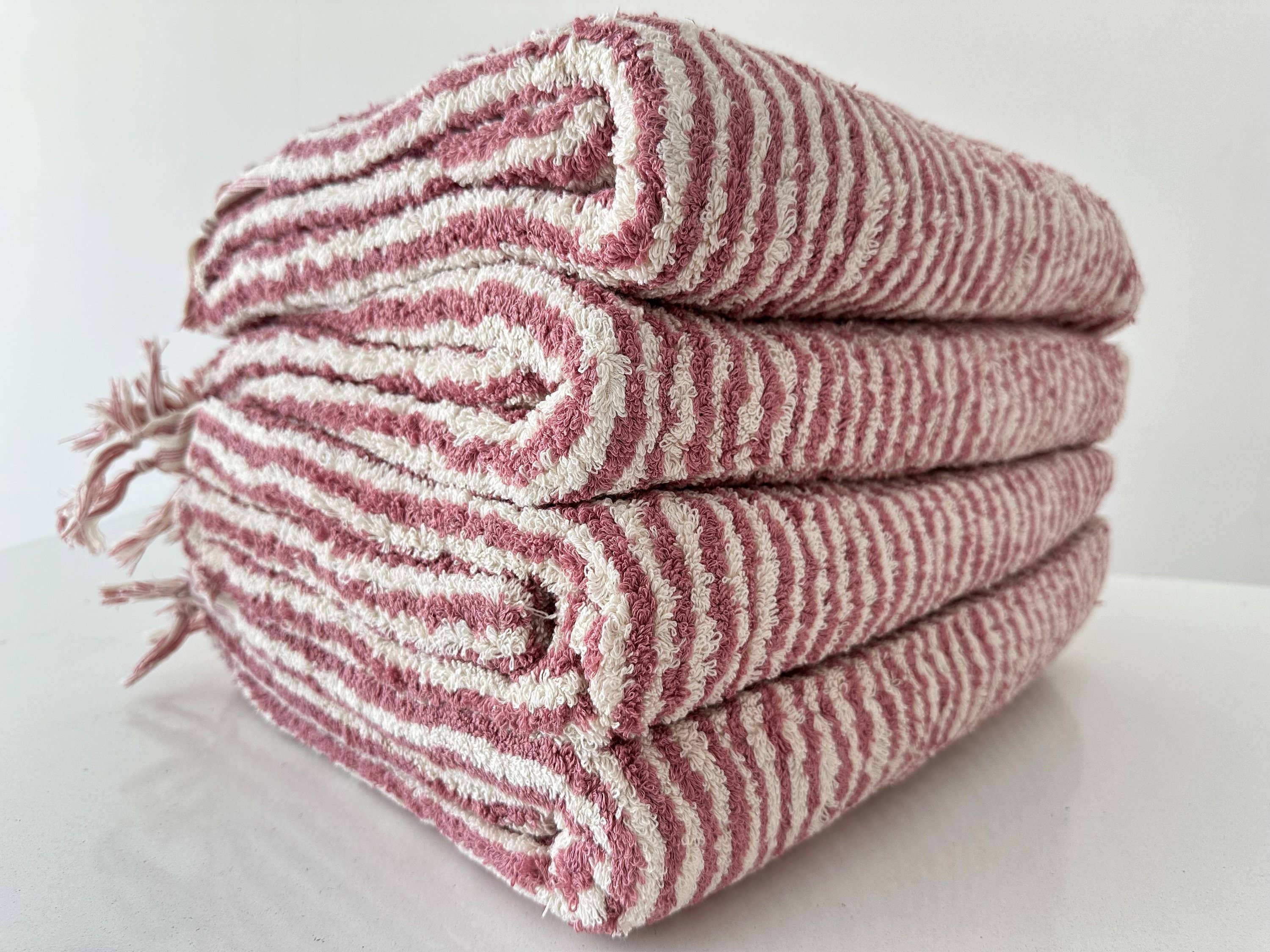 Bath Towel 36x 70, Beach Towel, Soft Thick Towel, Bathroom Bath Towel 36x 70, Beach Towel, Soft Thick Towel, Organic, Bathroom Stripes - Rose