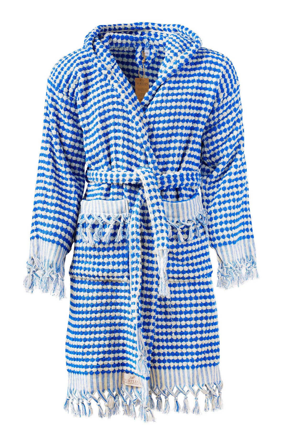 Unique 100% Cotton Pockets Bathrobe, Bubble Handwoven Robe: Dried Rose / L-XL