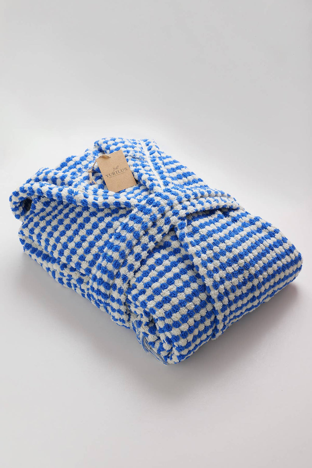 Unique 100% Cotton Pockets Bathrobe, Bubble Handwoven Robe: Dried Rose / L-XL