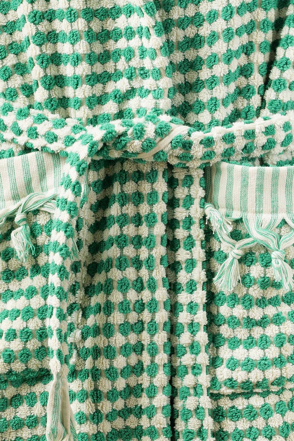 Unique 100% Cotton Pockets Bathrobe, Bubble Handwoven Robe: Green / S-M