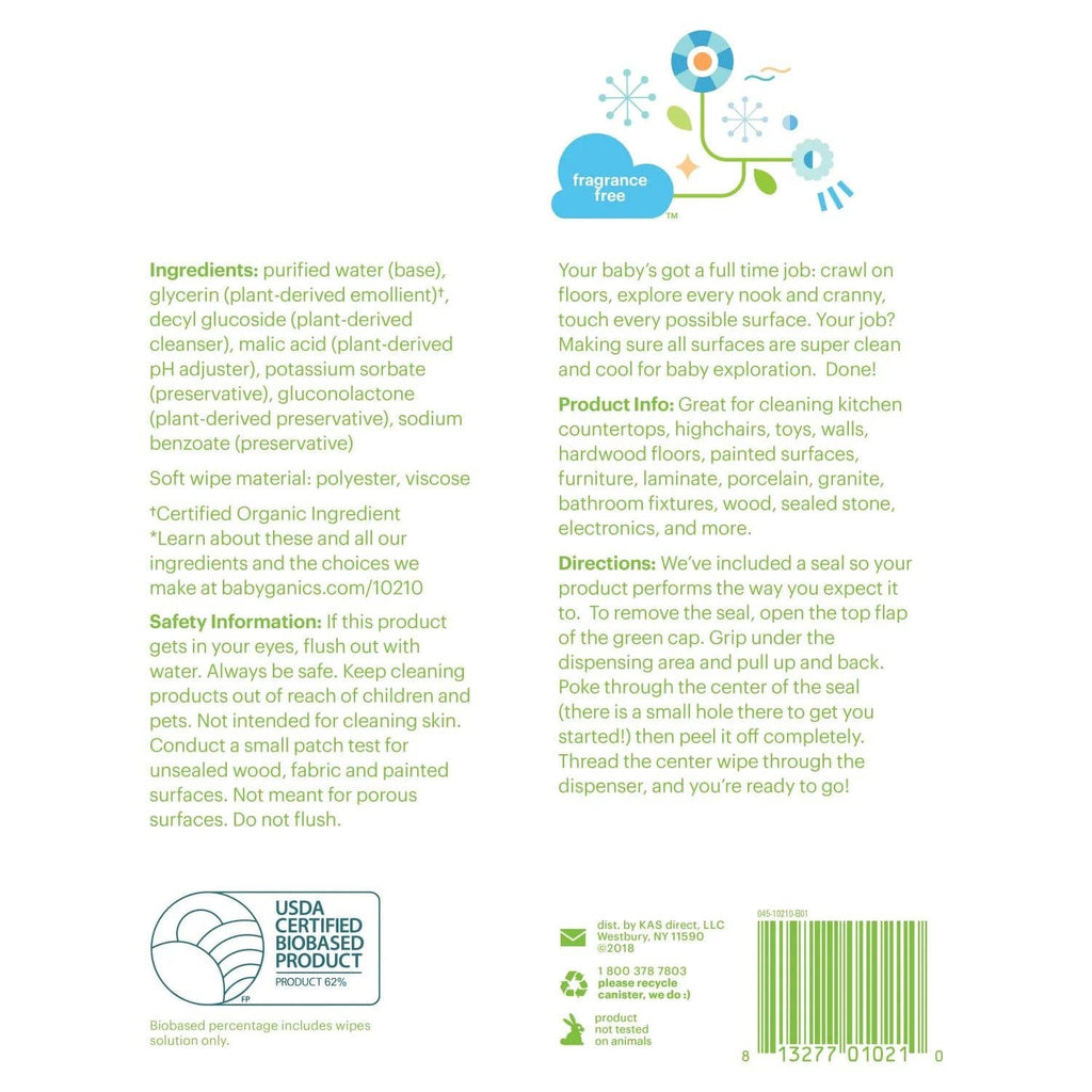 Babyganics All-Purpose Surface Wipes, Fragrance-Free, 75 Count