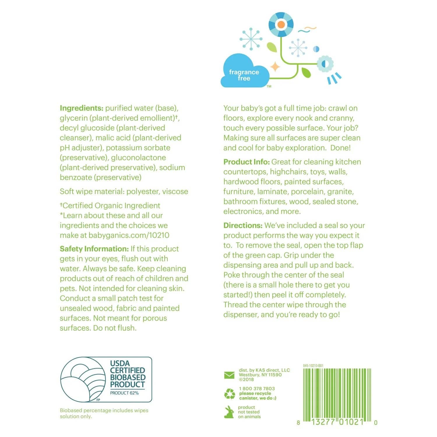 Babyganics All-Purpose Surface Wipes, Fragrance-Free, 75 Count