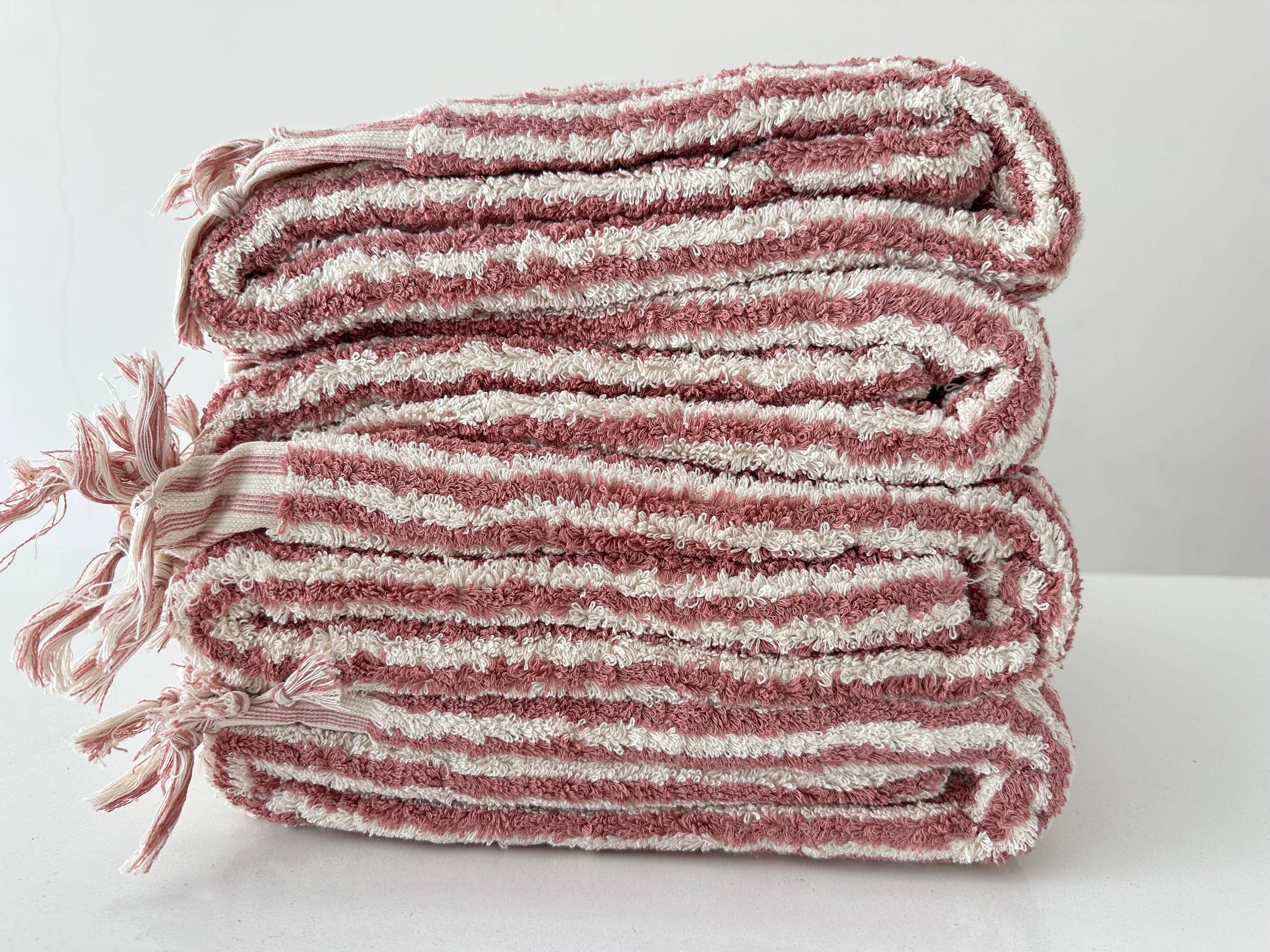 Bath Towel 36x 70, Beach Towel, Soft Thick Towel, Bathroom Bath Towel 36x 70, Beach Towel, Soft Thick Towel, Organic, Bathroom Stripes - Rose