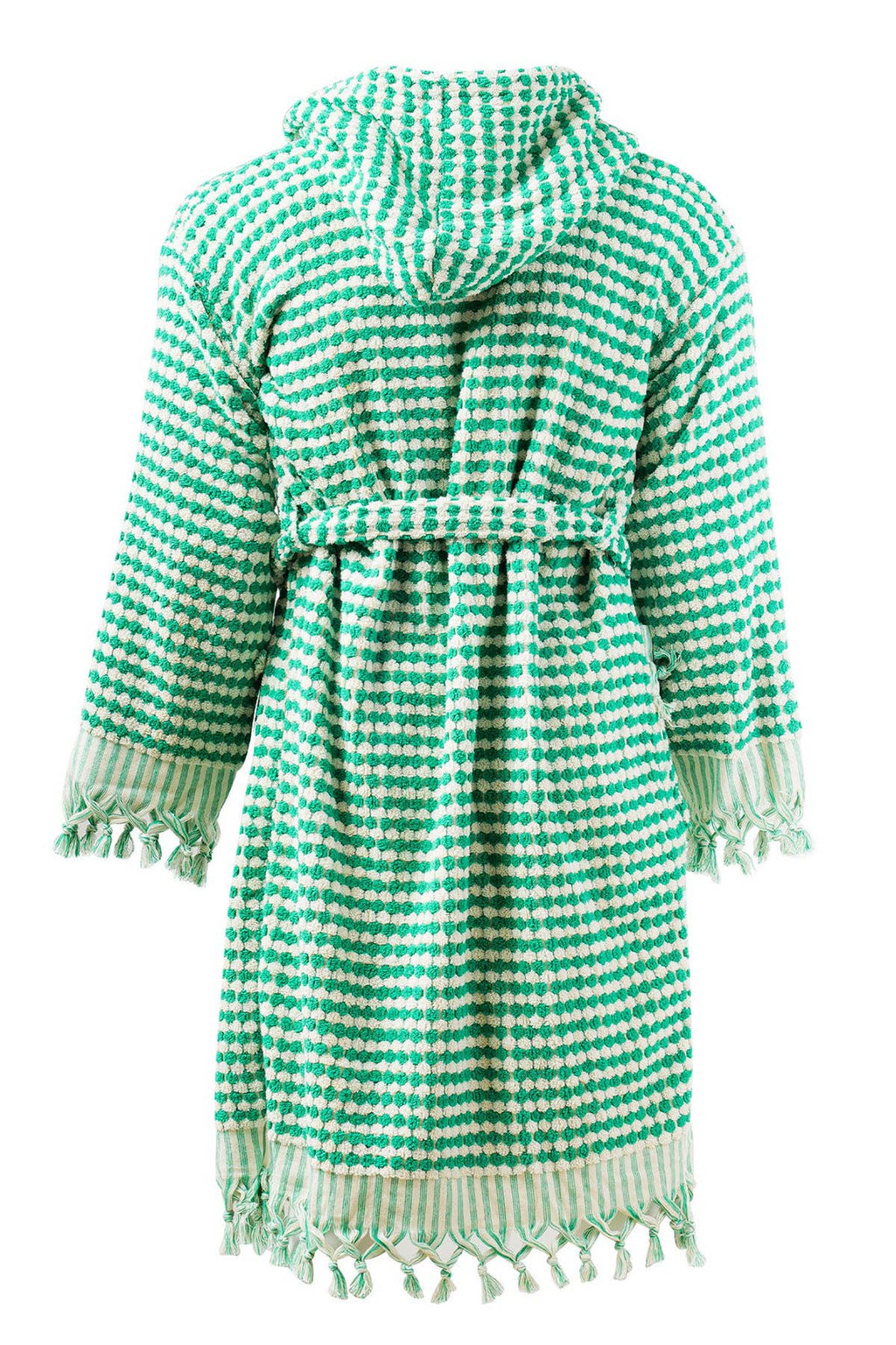 Unique 100% Cotton Pockets Bathrobe, Bubble Handwoven Robe: Green / S-M